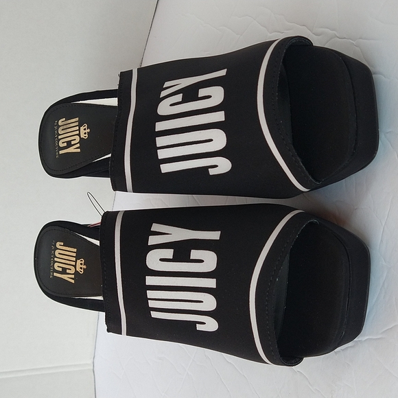 Juicy couture black slip on heel platforms sandals - Picture 3 of 11